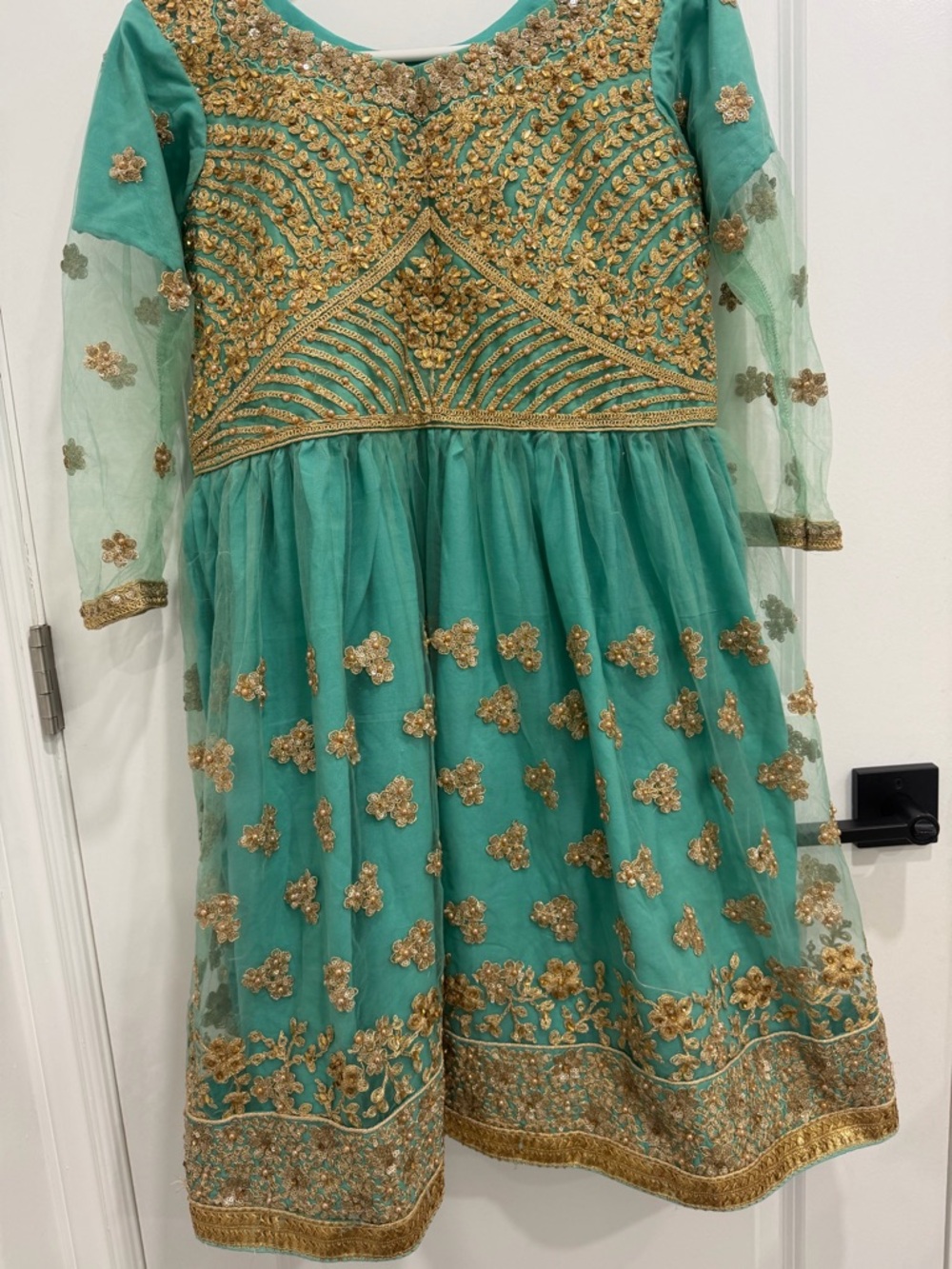 Pakistani Green and Gold Embroidered Full Skirt - Picture 7 of 8
